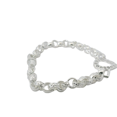 7.5" New Silver 925 CZ Open Heart Belcher Bracelet (13.4g)