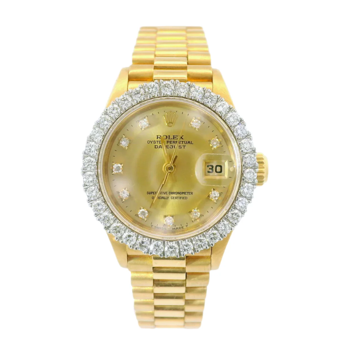 1995 Rolex Datejust 18ct Gold President – Ref. 69178 | 26mm | Aftermarket Diamond Bezel & Dial | No Box or Papers
