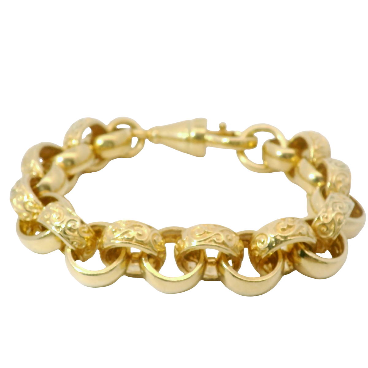 10” Pre-owned 9CT Patterned & Plain Belcher Bracelet (74.4g)