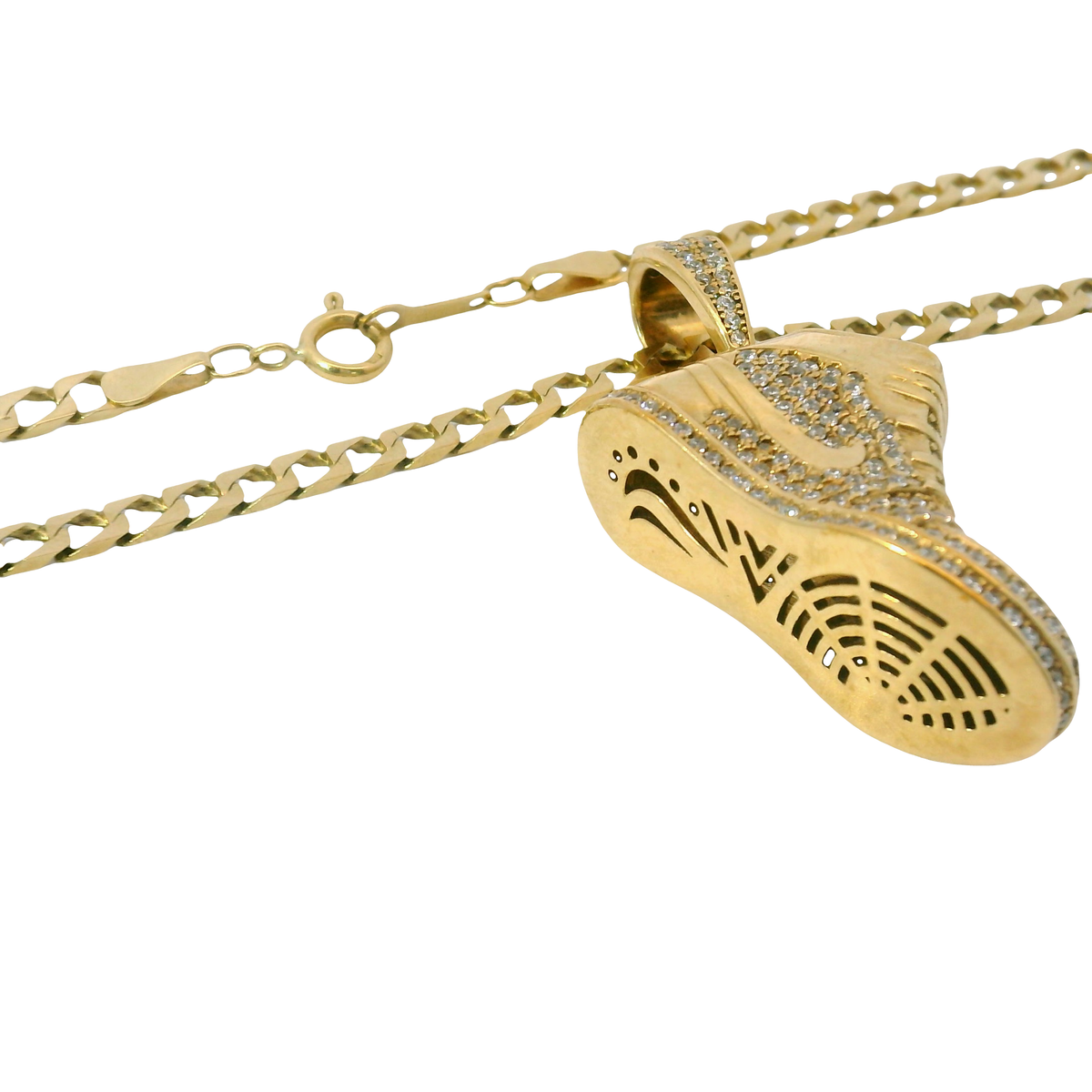 25” Pre-owned 9CT Flat Curb Chain Necklace with Sneaker Pendant (22.06g) - Goldbank Jewellers