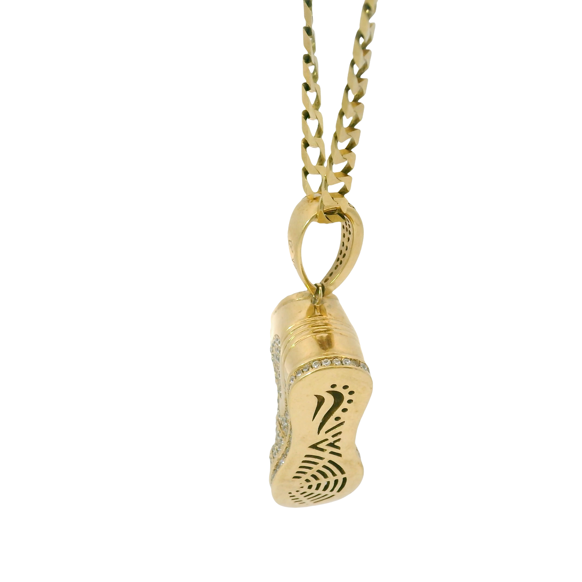 25” Pre-owned 9CT Flat Curb Chain Necklace with Sneaker Pendant (22.06g) - Goldbank Jewellers