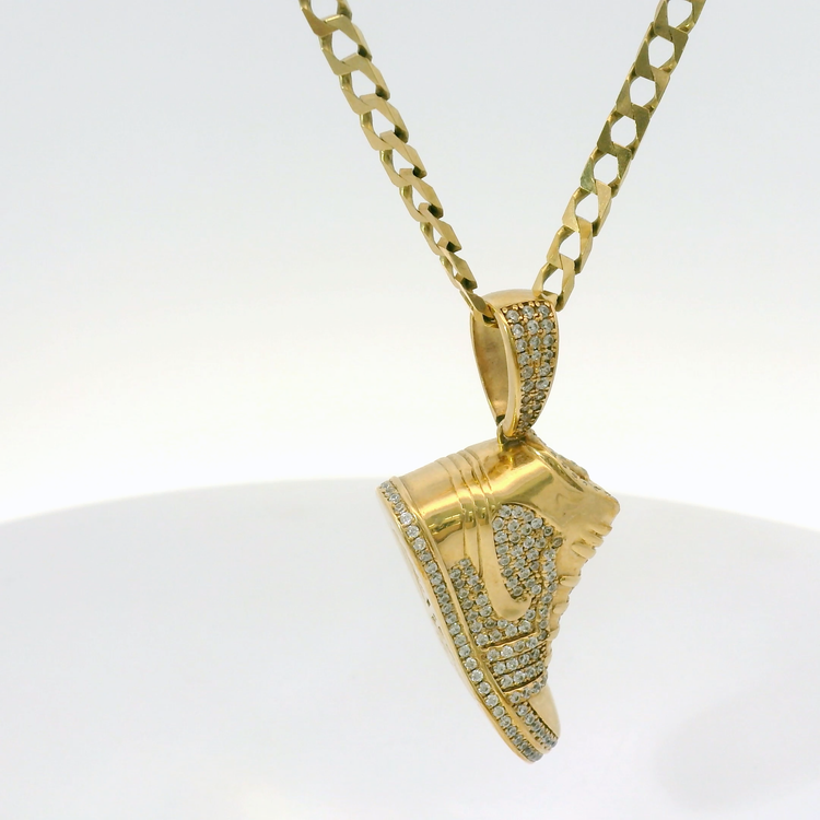 25” Pre-owned 9CT Flat Curb Chain Necklace with Sneaker Pendant (22.06g) - Goldbank Jewellers