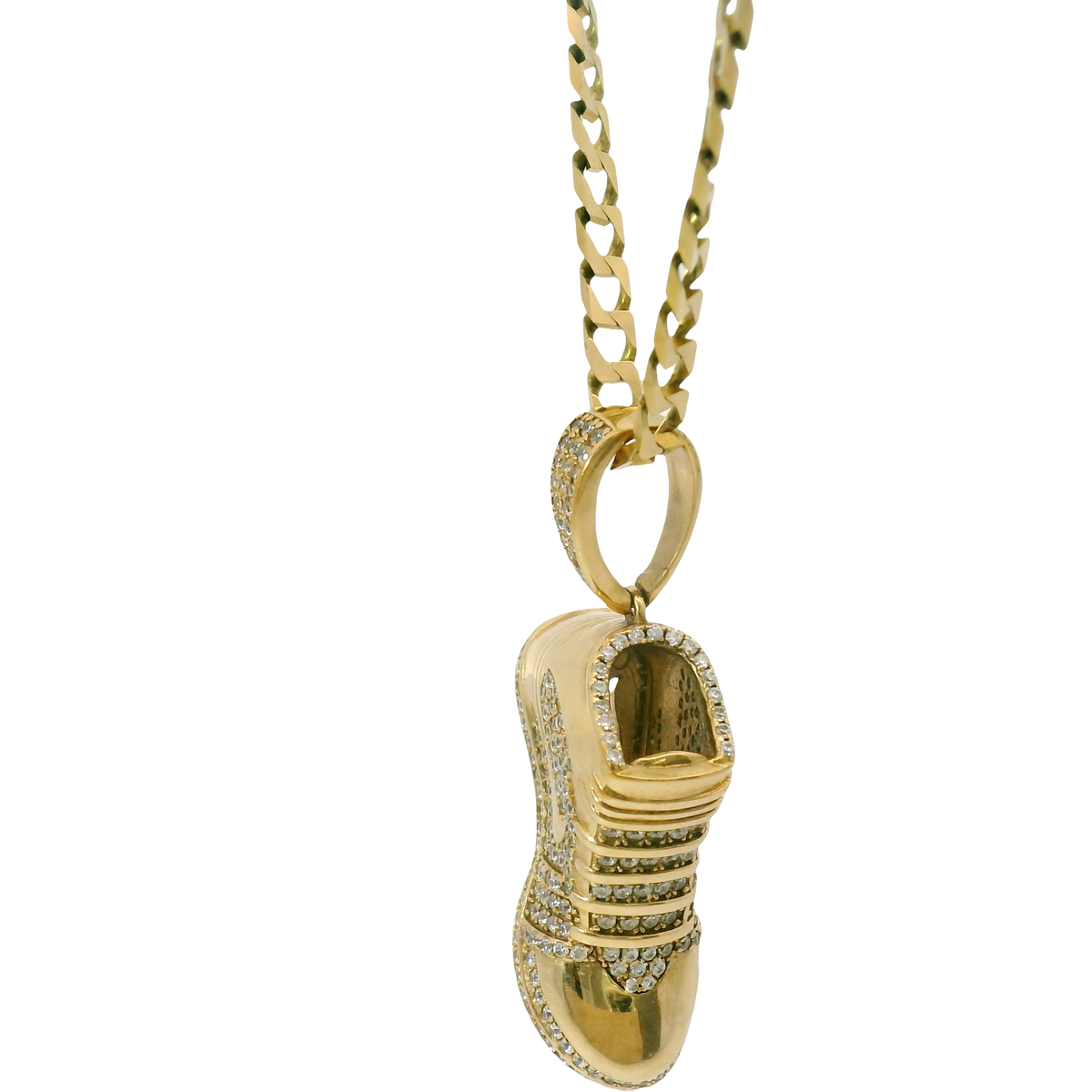 25” Pre-owned 9CT Flat Curb Chain Necklace with Sneaker Pendant (22.06g) - Goldbank Jewellers