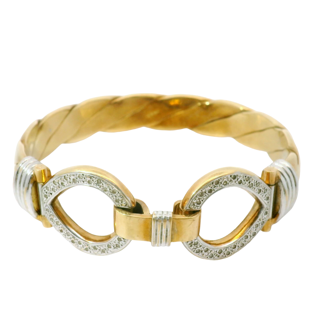 7.75” Pre-owned 9CT Diamond Set Double Hook & Loop Bangle (86.7g)