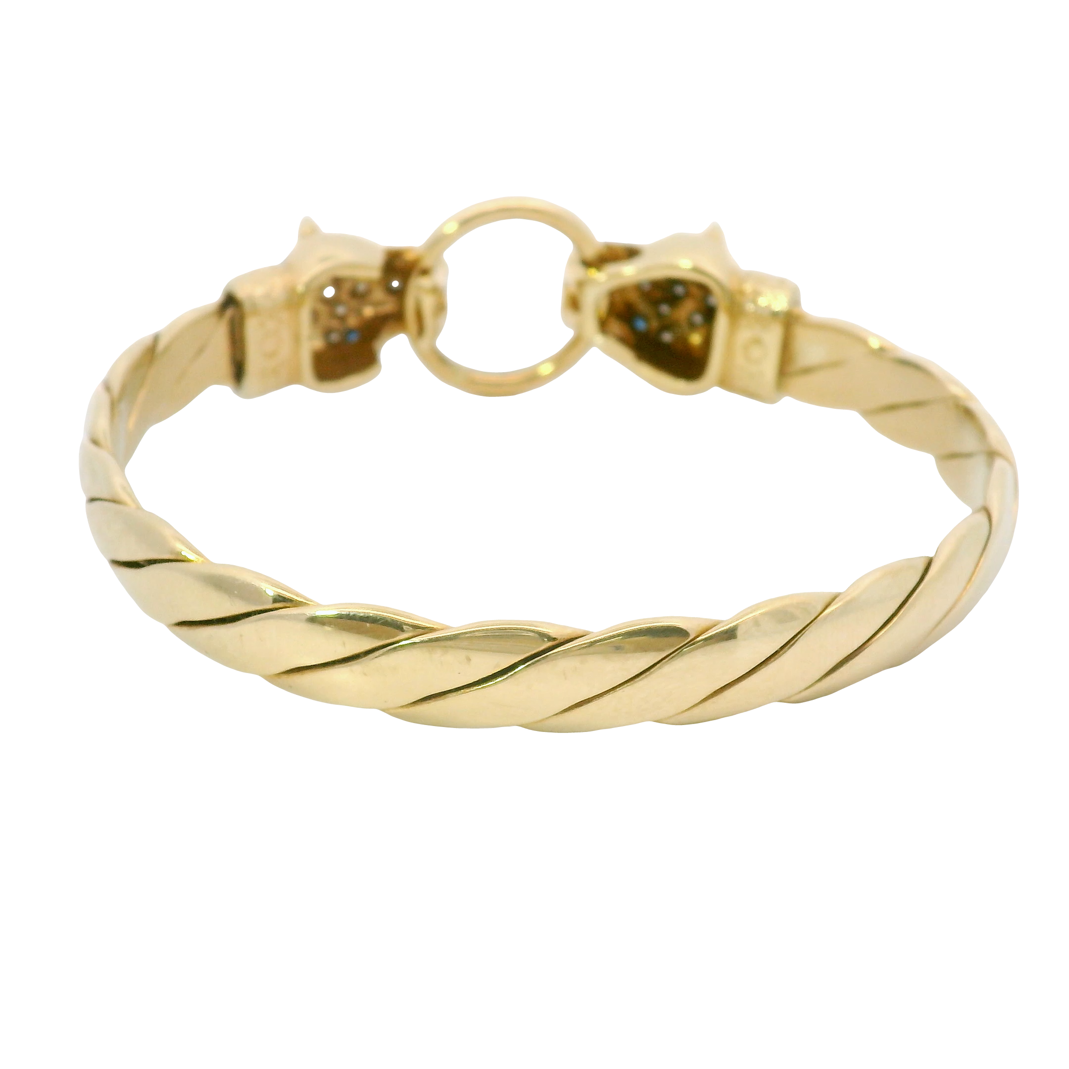6.5” Pre-owned 9CT Stone Set Blue Eyed Leopard Head Bangle (36.22g)