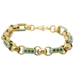 8.5” Pre-owned 9CT Green Stone Set Gypsy Link Bracelet (36.53g)