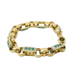 8.5” Pre-owned 9CT Green Stone Set Gypsy Link Bracelet (36.53g)