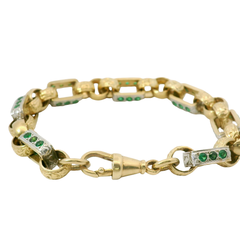 8.5” Pre-owned 9CT Green Stone Set Gypsy Link Bracelet (36.53g)