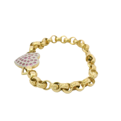 7.5” Pre-owned 9CT Pink Stone Set Heart Belcher Bracelet (15.52g)