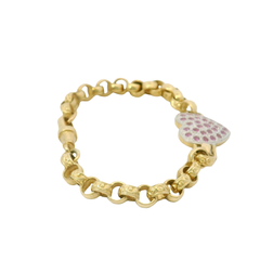 7.5” Pre-owned 9CT Pink Stone Set Heart Belcher Bracelet (15.52g)