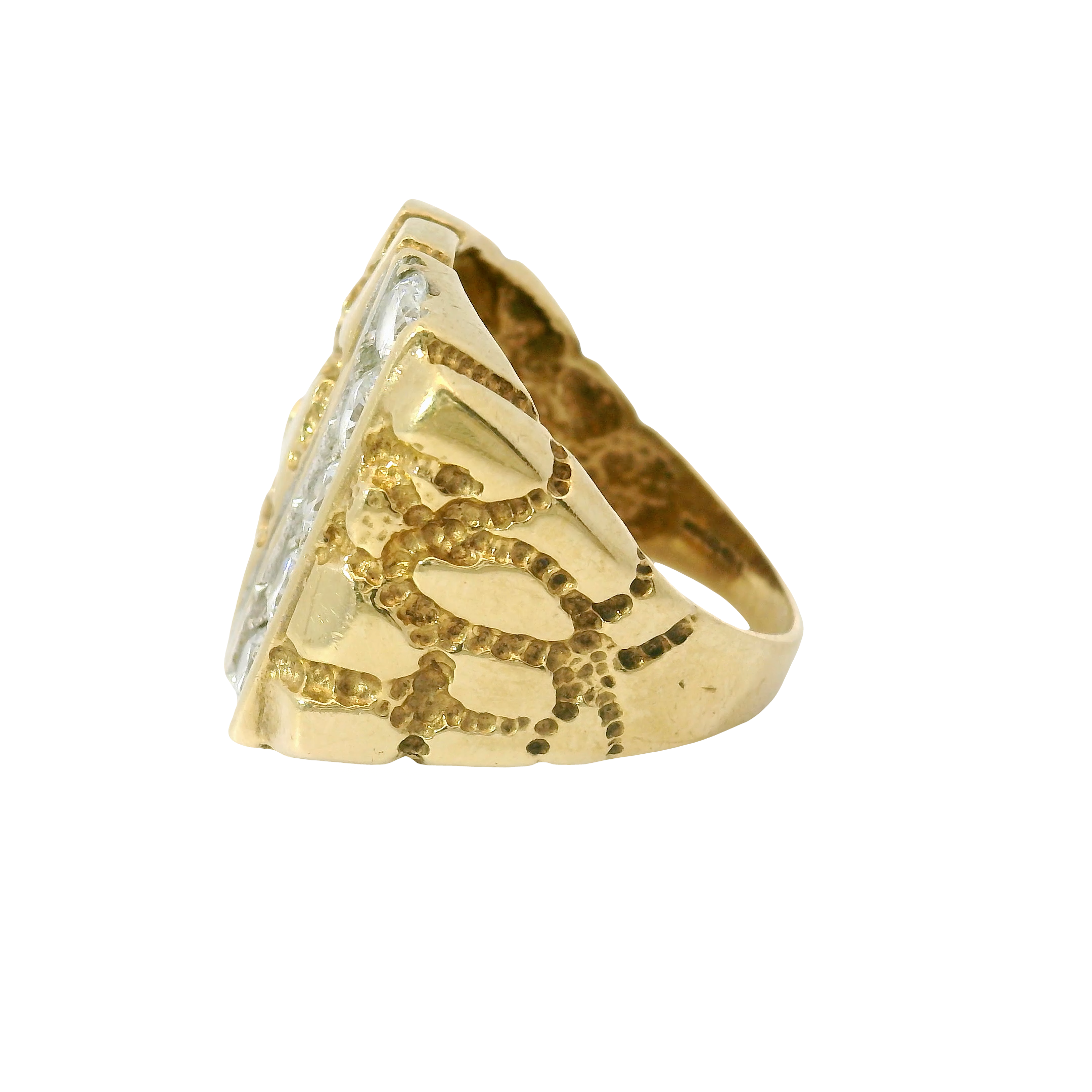 9CT Pre-owned Stone Set & Patterned Ring (Size R)