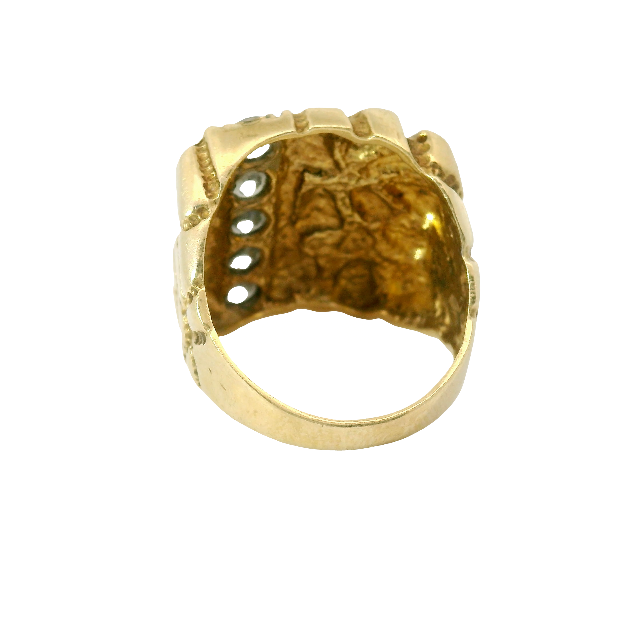 9CT Pre-owned Stone Set & Patterned Ring (Size R)
