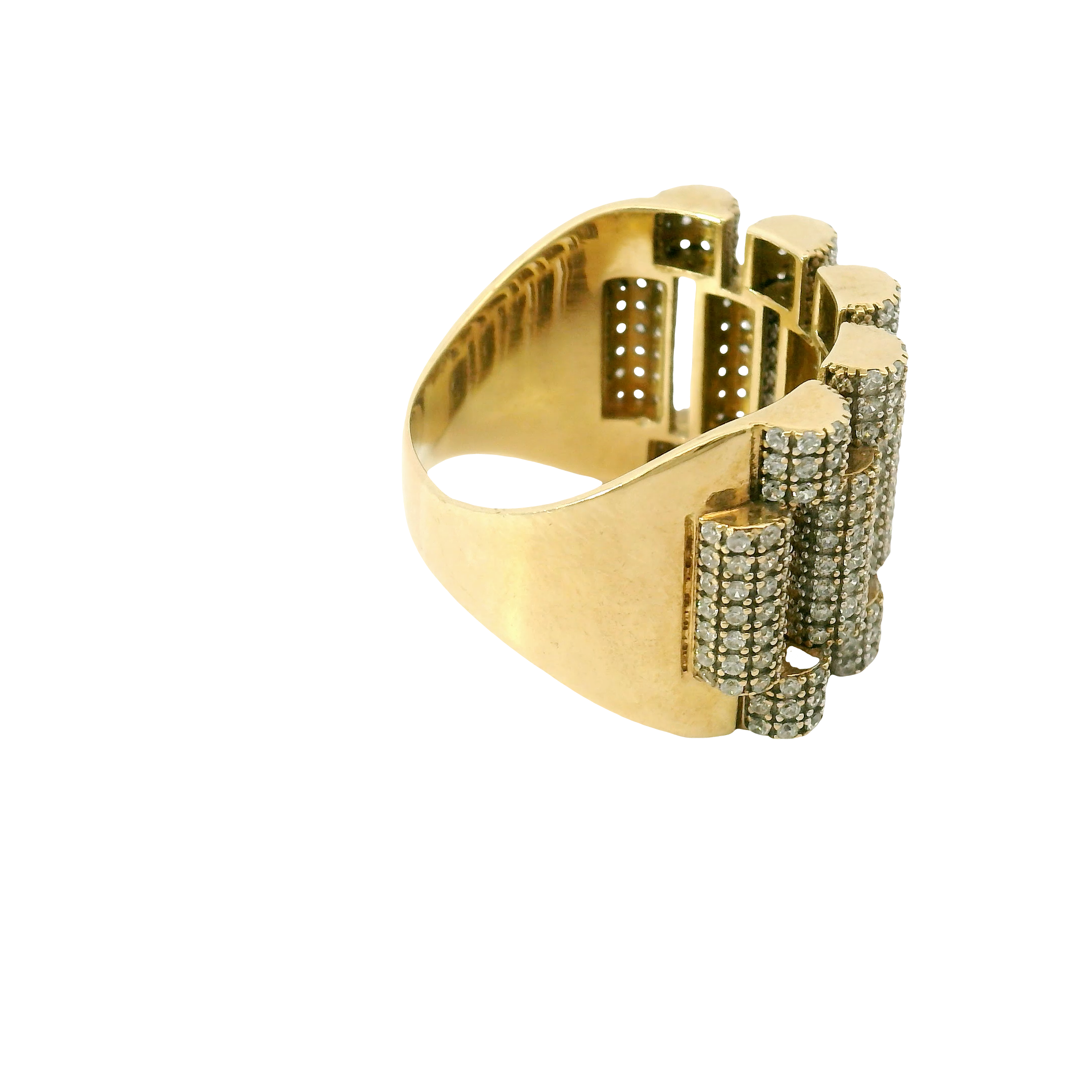 9CT Pre-owned Watch Stone Set Watch Strap Style Ring (Size Y 1/2)