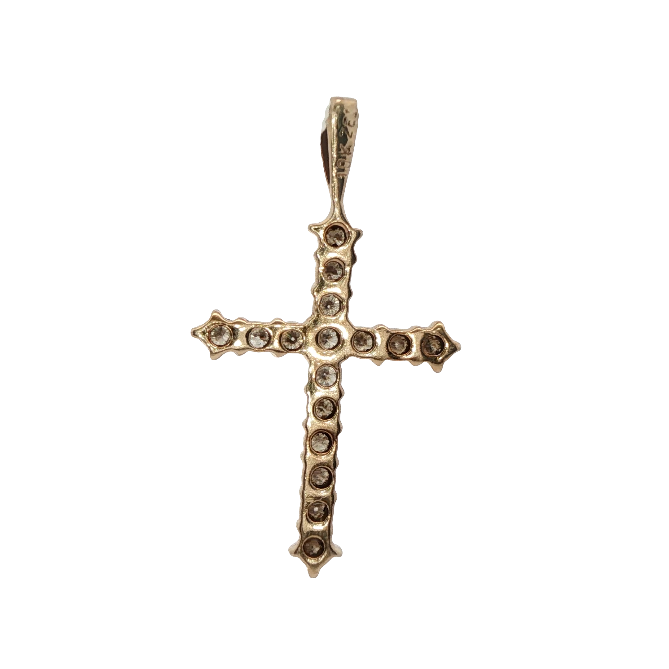 9CT Pre-owned Small Stone Set Cross Pendant (1.41g)