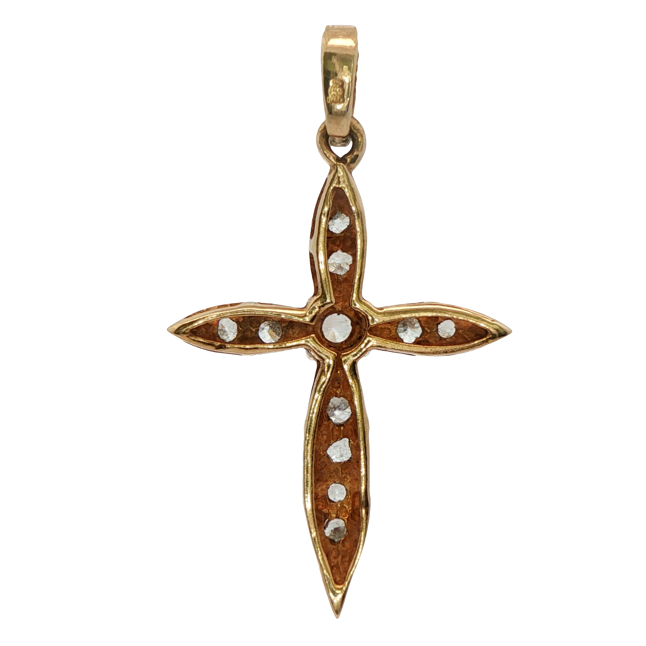 9CT Pre-owned Small Stone Set Cross Pendant (2.12g)