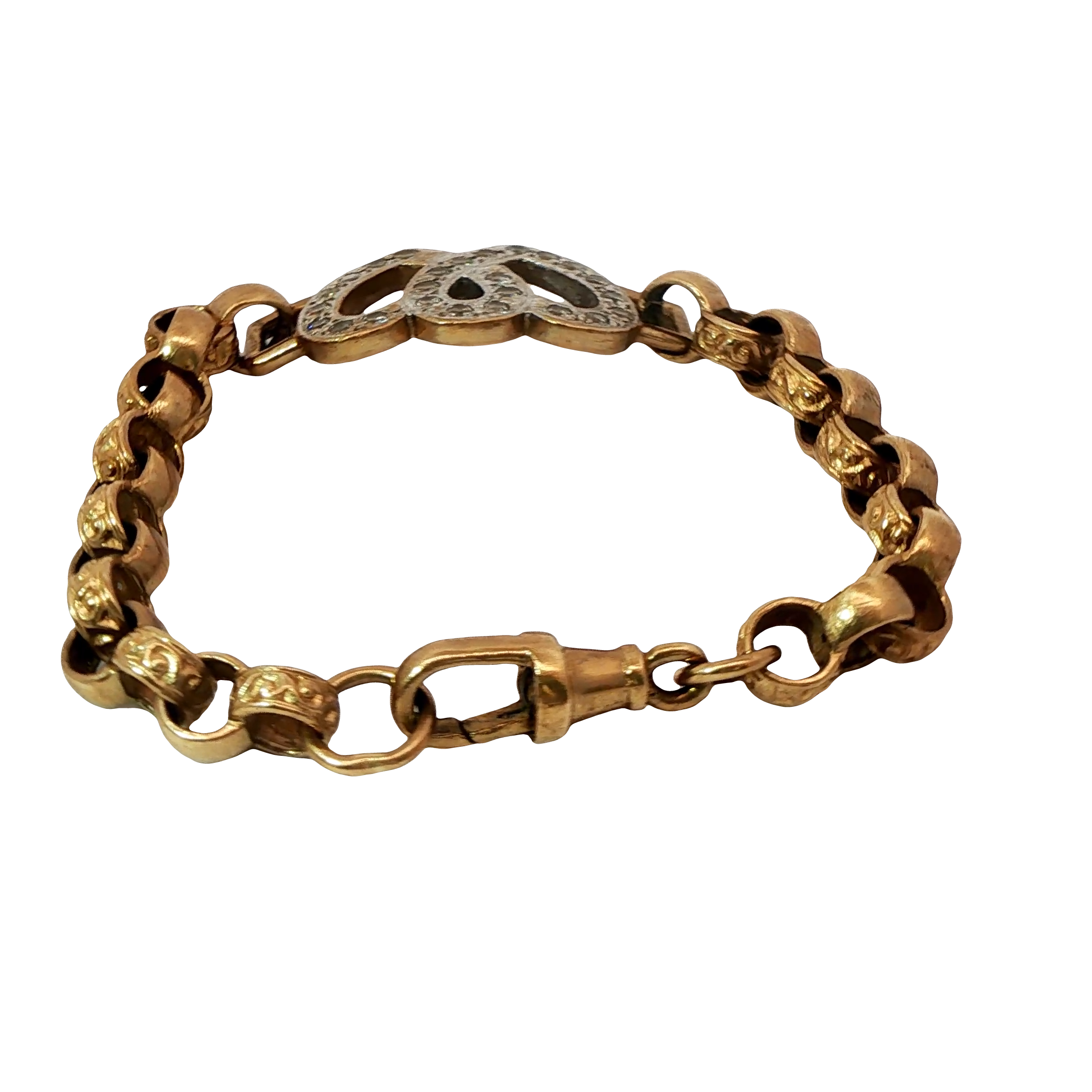 6.5” Pre-owned 9CT Stone Set Double Heart Belcher Bracelet (13.22g)