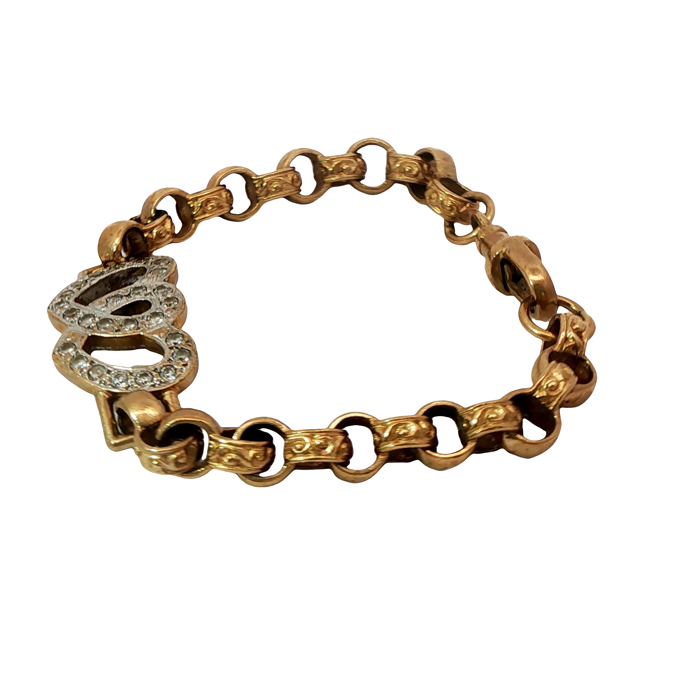 6.5” Pre-owned 9CT Stone Set Double Heart Belcher Bracelet (13.22g)