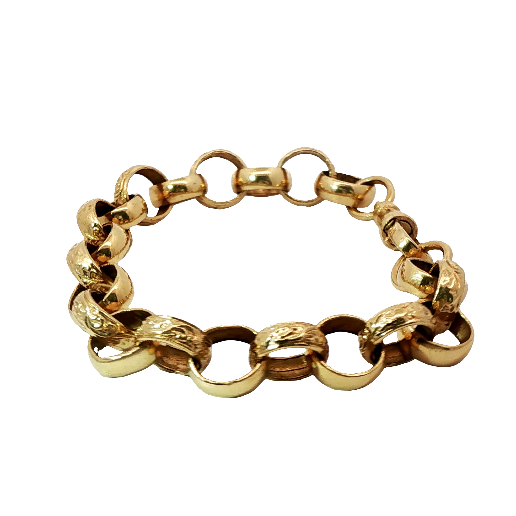 8.5” Pre-owned 9CT Patterned & Plain Belcher Bracelet (24.69g)
