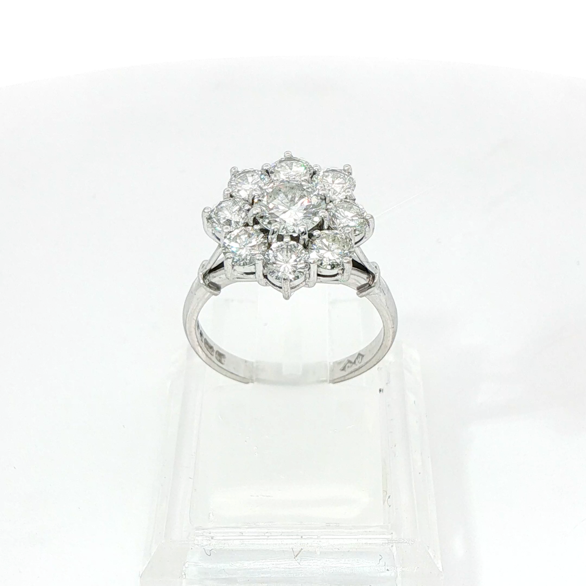 Diamond Flower Cluster 0.75 Centre 2.75 Total Carat Weight SI1 18CT White Gold Ring Size J