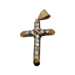 9CT Pre-owned Stone Set CZ Cross Pendant (8.64g)