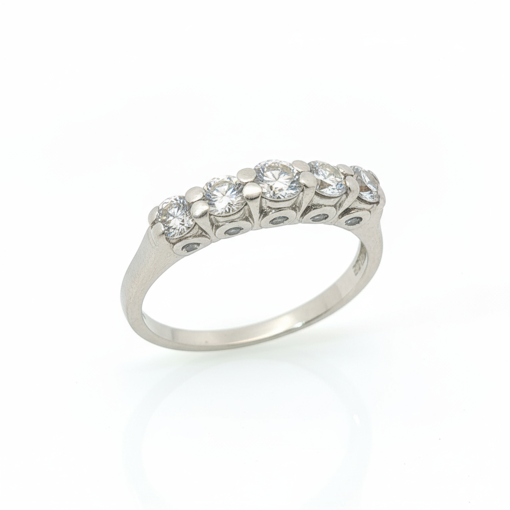 Round Brilliant 0.9CT (0.15 x 4, 0.2 x 1) SI1 - SI2 G-H Platinum Five Stone Prong Ring Size U1/2