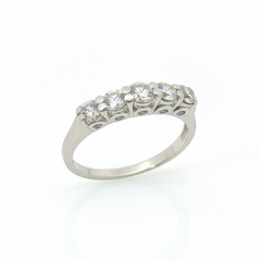 Round Brilliant 0.9CT (0.15 x 4, 0.2 x 1) SI1 - SI2 G-H Platinum Five Stone Prong Ring Size U1/2