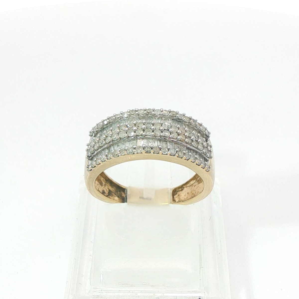Baguette & Single Cuts 1CT SI1 - SI2 G-H 9CT Yellow Gold Channel & Prong Ring Size J