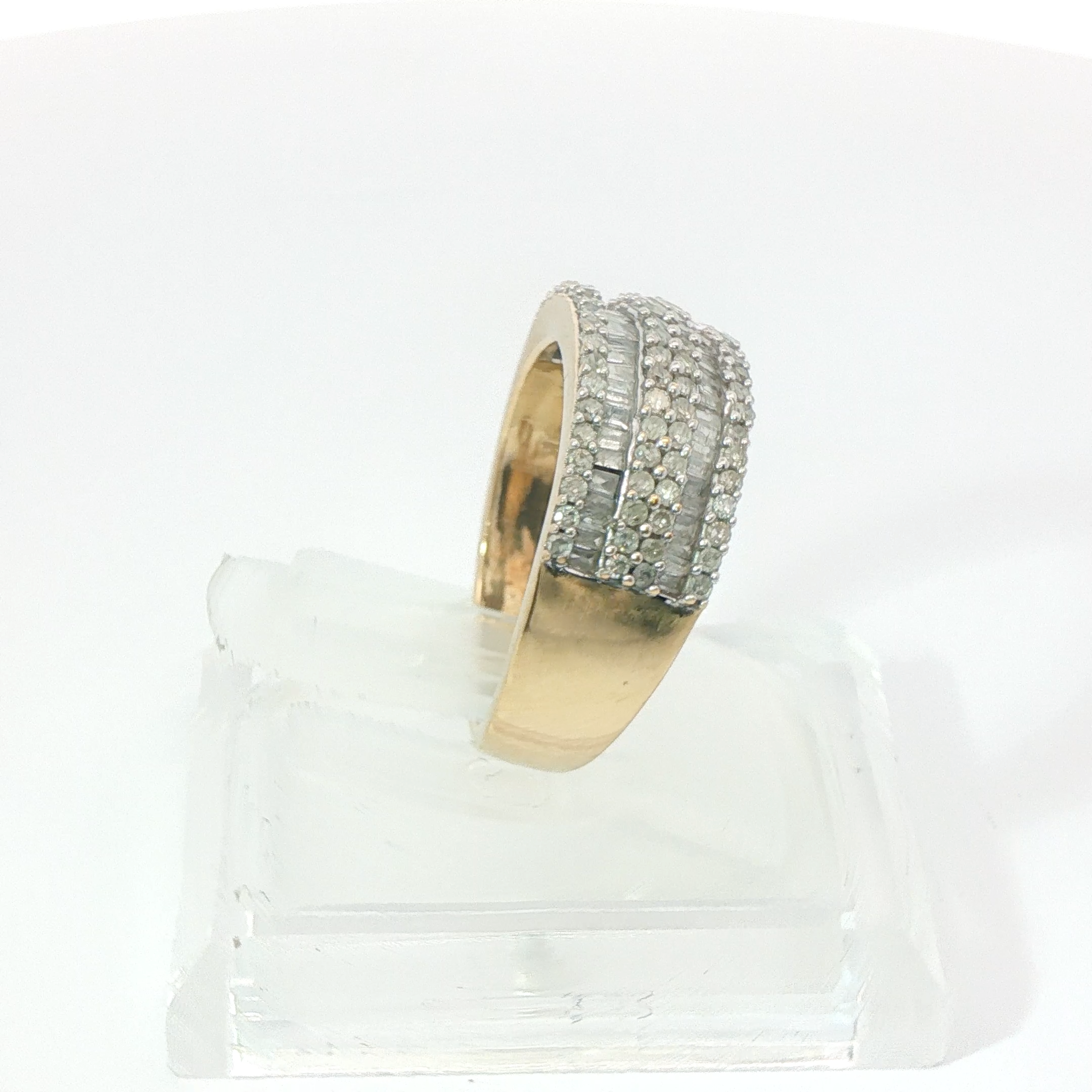 Baguette & Single Cuts 1CT SI1 - SI2 G-H 9CT Yellow Gold Channel & Prong Ring Size J