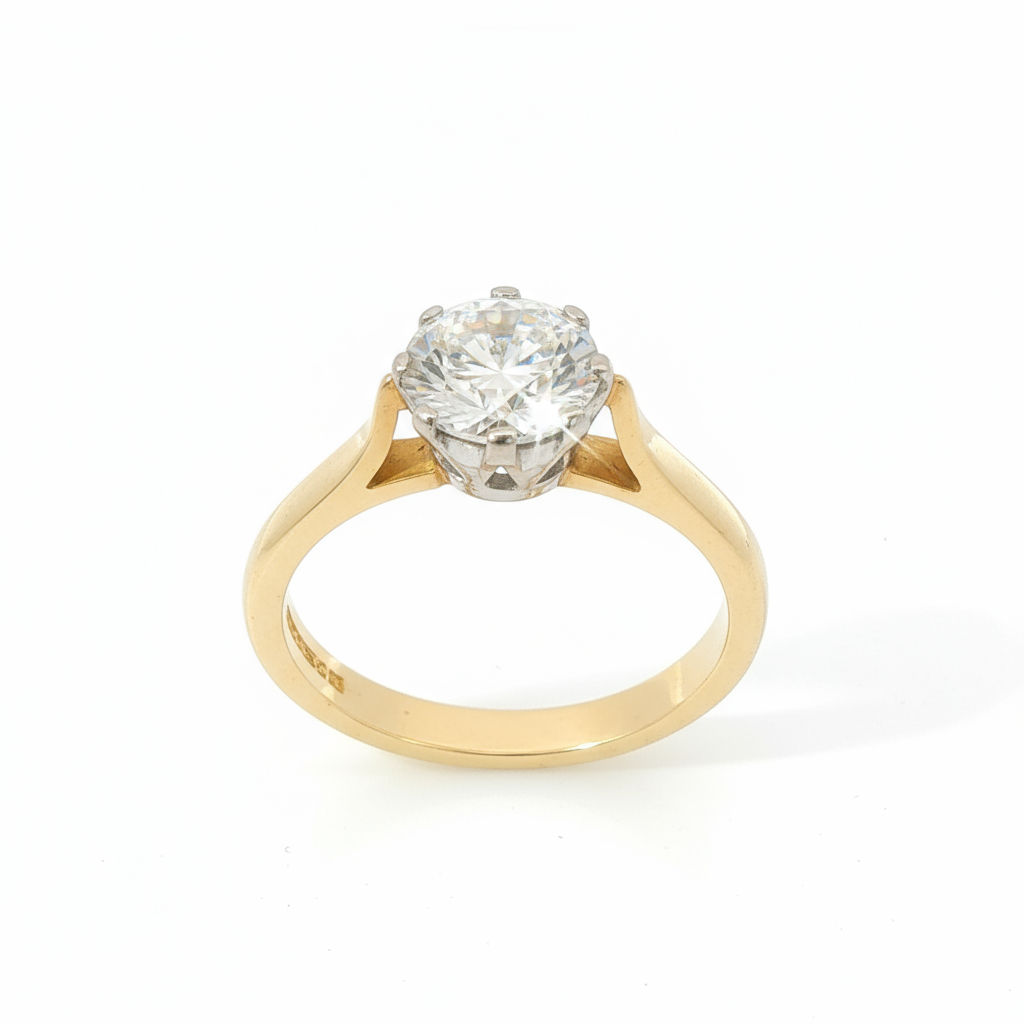 Round Brillian Solitaire 0.85CT VS1 - VS2 G-H 18CT Yellow Gold Six Claw Ring Size N