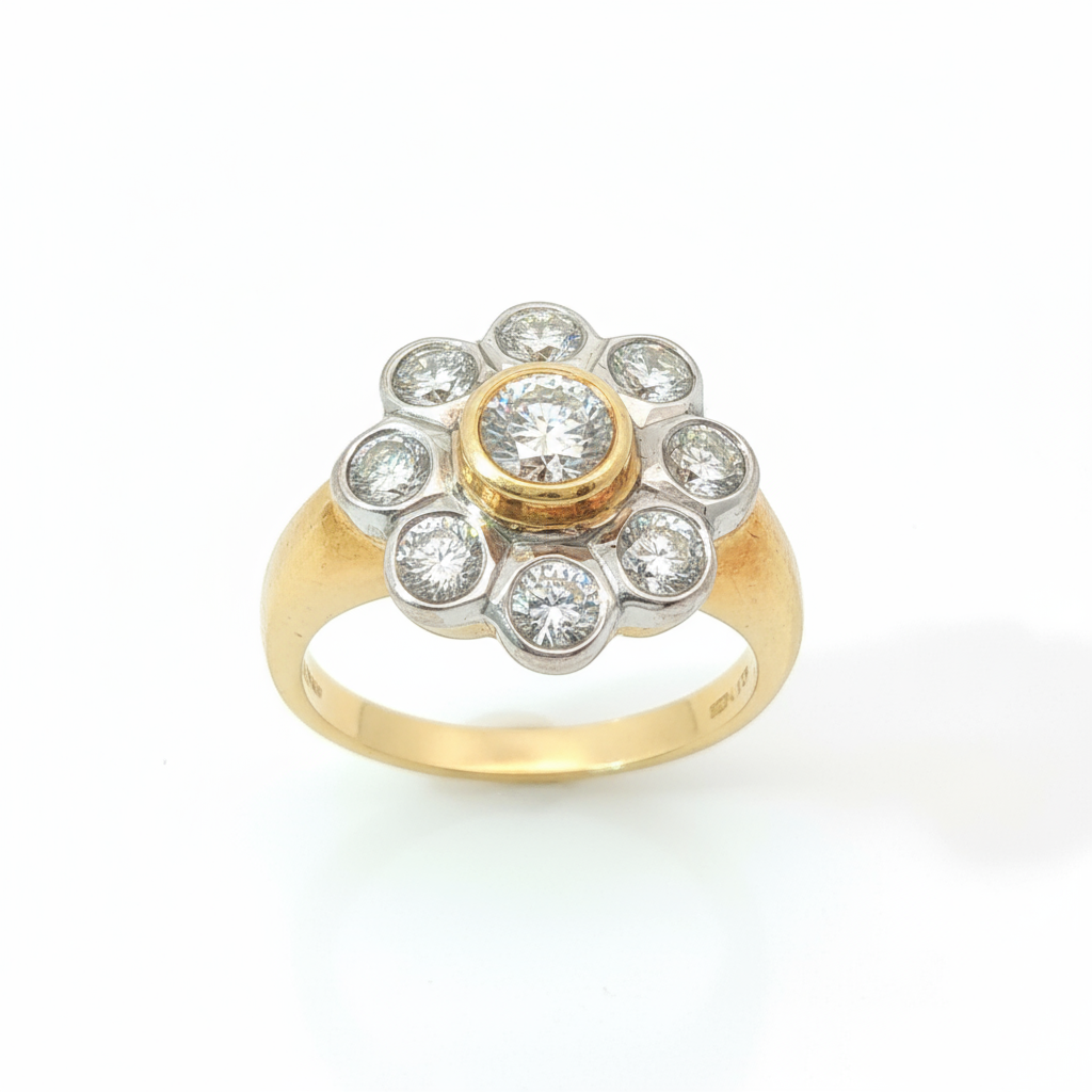 Round Brilliant  0.85TCW SI2 - L1 H-I 18CT Yellow Gold Cluster Ring Size O