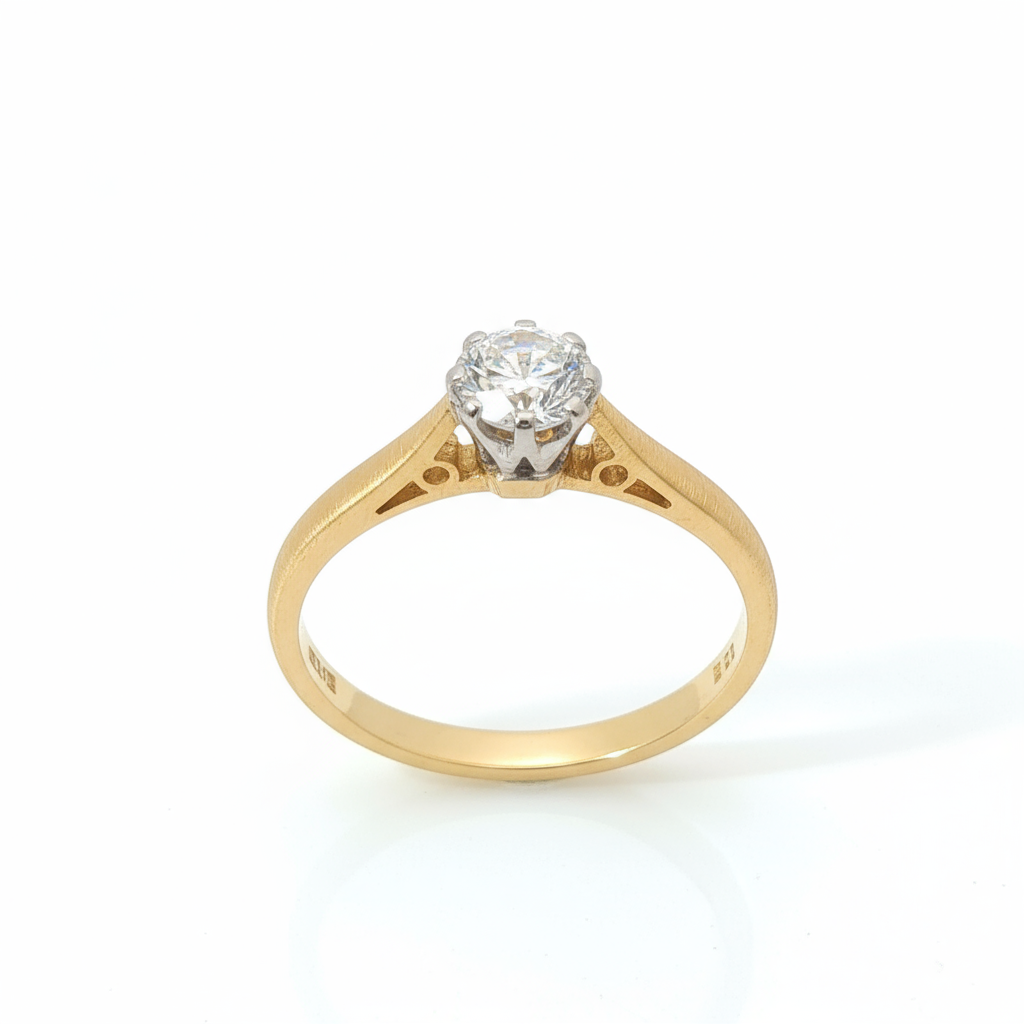 Round Brilliant 0.4CT SI1 G-H 18CT Yellow Gold 8 Prong Solitaire Ring Size L