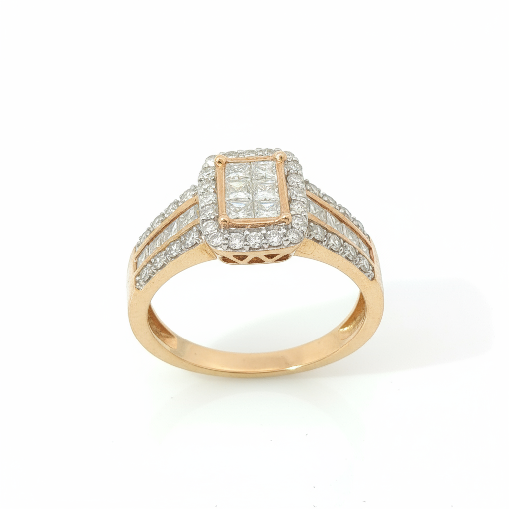 Princess & Single Cut 1TCW SI1 - SI2 G-H 9CT Yellow Gold Halo Ring Size L