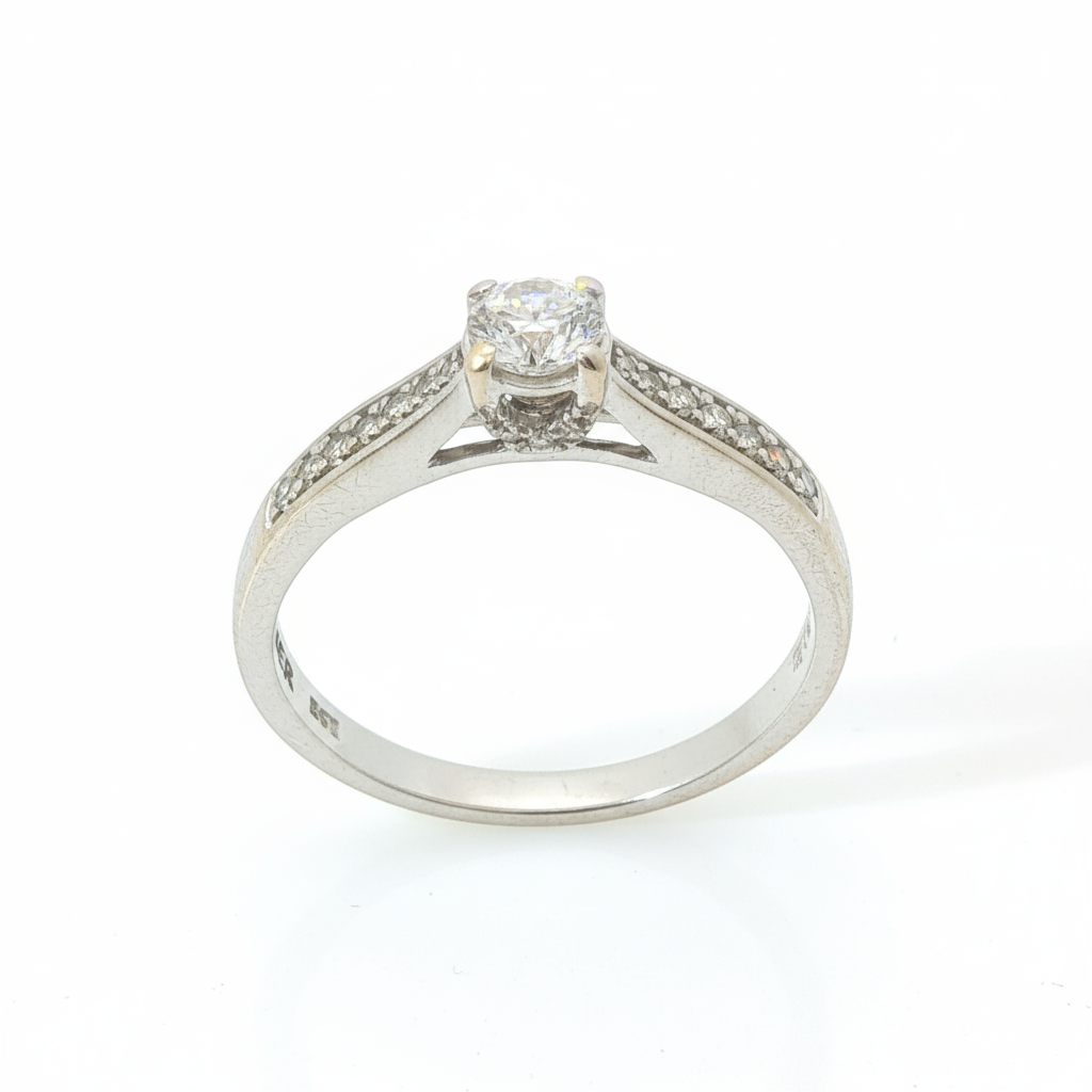 Round Brilliant 0.33CT Centre 0.4TCW SI1 - SI2 H 18CT White Gold 4 Claw Solitaire Ring Size P