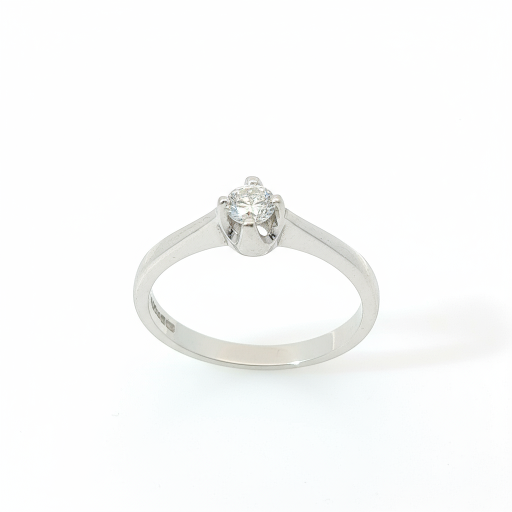 Round Brilliant 0.2CT SI2 H 9CT White Gold Basket & Claw Solitaire Ring Size L