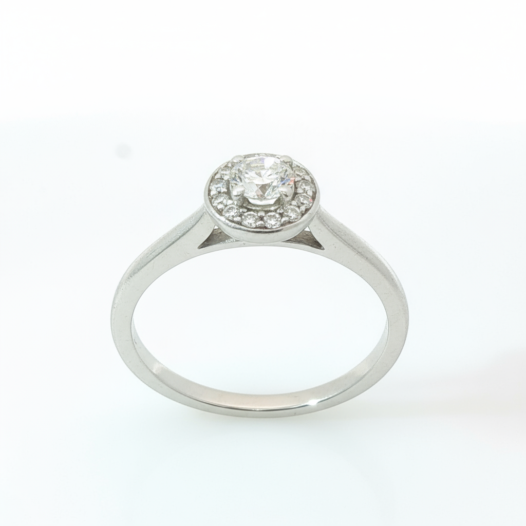 Round Briilliant 0.4CT Center 0.5TCW SI1 - SI2 G-H Solitaire with Halo Size N