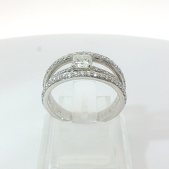 Princess / Round Brilliant 0.5CT Princess 1.15TCW VS1 - VS2 G 18CT White Gold 3 Band Solitaire Ring Size N