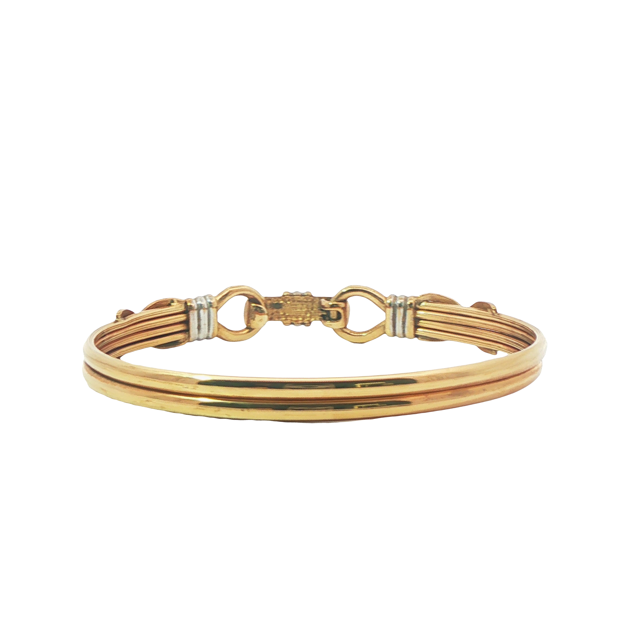 7" - Pre-Owned - 9ct - Double Hook Bangle With Cross Detailing ( 14.61g )