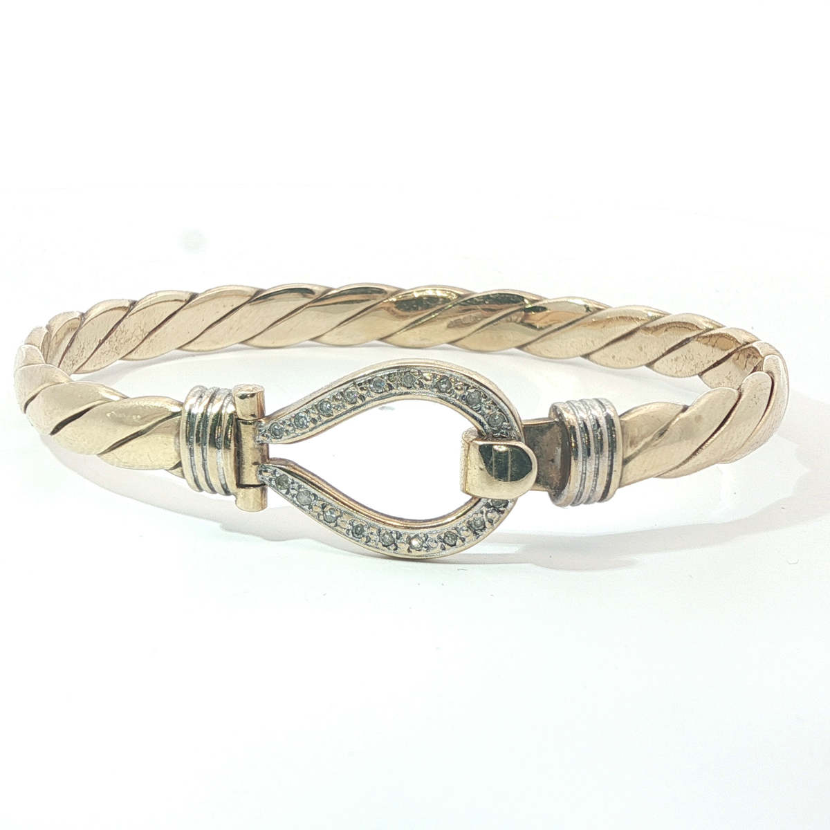 6.75" - Pre Owned - 9ct - Stone set Hook Bangle - ( 23.85g )