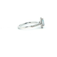18k- Aquamarine Pear Cut - Diamond Halo & Shoulders - Goldbank Jewellers