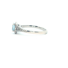 Emerald-Cut Aquamarine & Diamond Halo Ring – 18ct White Gold - Goldbank Jewellers