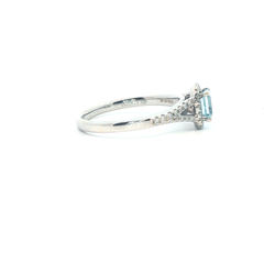 Emerald-Cut Aquamarine & Diamond Halo Ring – 18ct White Gold - Goldbank Jewellers