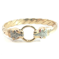 7.5'' - 9CT - Pre Owned - Leopard Head Bangle - ( 76g)