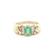 18k- Oval Emerald Cabochon- Baguette Diamonds
