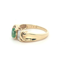 18k- Oval Emerald Cabochon- Baguette Diamonds