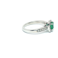 18k- Princess cut emerald- Diamond halo & Shoulders