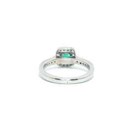 18k- Princess cut emerald- Diamond halo & Shoulders