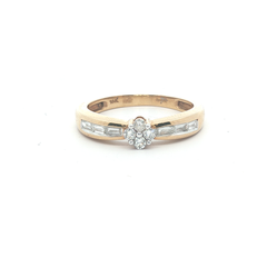 Diamond Cluster Ring with Baguette Shoulders – 18ct Yellow Gold - Goldbank Jewellers