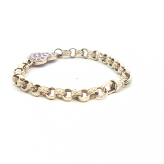 7.5" - Pre Owned - 9ct - Pink Stone Set Heart Belcher Bracelet - ( 15.51g )