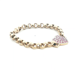 7.5" - Pre Owned - 9ct - Pink Stone Set Heart Belcher Bracelet - ( 15.51g )