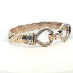 8.25" - Pre Owned - 9ct - Stone Set Double Hook Bangle - ( 99.60g )